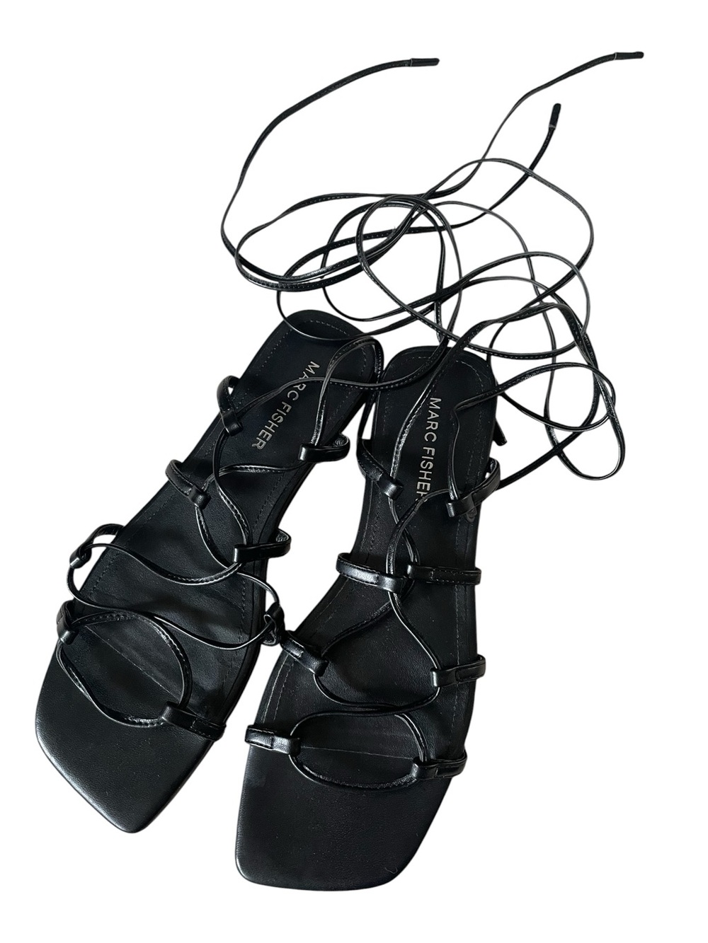Marc Fisher Black Lace-Up Square Toe Strappy Sandals